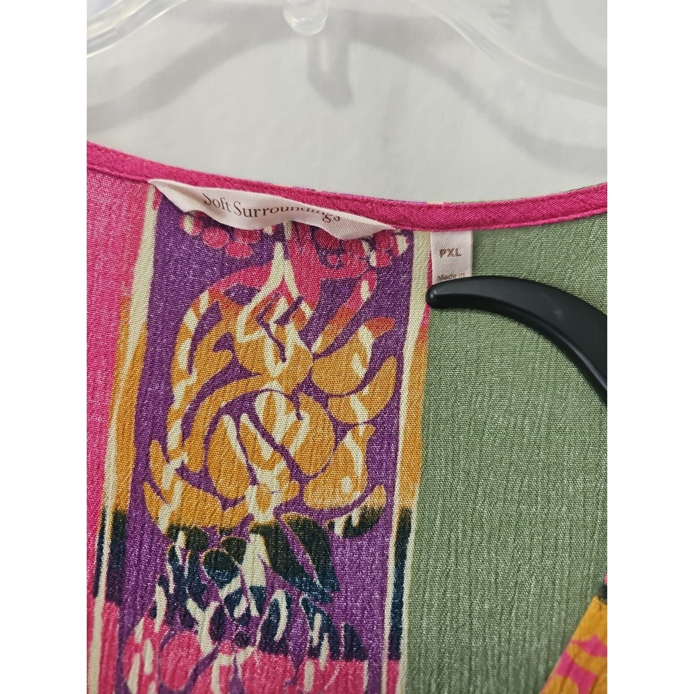 Soft Surroundings Bohemian Multicolored Maxi Dress 3/4 Roll Tab Sleeves V Neck - Picture 2 of 7
